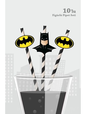 Neşeli Günlerim Batman Temalı Doğum Günü Parti Malzemeleri Seti 10'lu Figürlü Pipet