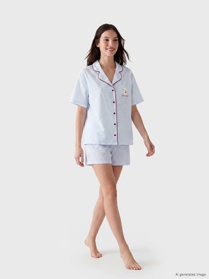 Lc Waikiki Yeni Sezon Gömlek Yaka Çizgili Kadın Şortlu Pijama Takımı
