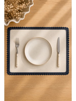Typoniq Attitude Included Riviera %100 Pamuk 2'li Amerikan Servis Seti Ekru-Lacivert 35X45 cm