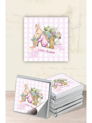 Neşeli Günlerim Pink Rabbit Pembe Tavşan Temalı Çikolata Etiketi * Sticker * 60 Adet 4x4 cm