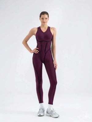 Lismina Mürdüm Rengi Sculpt Line Askılı Spor Tayt Tulum