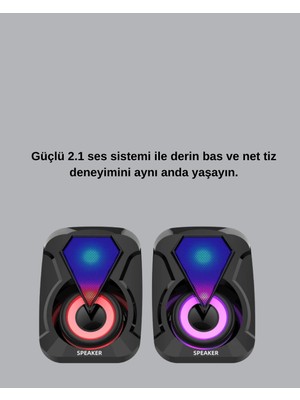 Aycer Rgb LED Aydınlatmalı USB Bilgisayar Oyun Hoparlörü - Lisinya