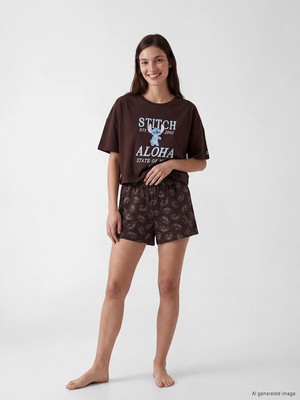 Lc Waikiki Yeni Sezon Stitch Baskılı Kadın Şortlu Pijama Takımı
