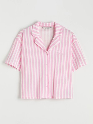 Lc Waikiki Yeni Sezon Gömlek Yaka Çizgili Kadın Pijama Üst