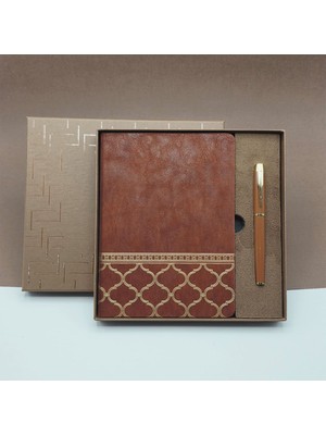 Tbl Dekor Kutulu - Lüks Deri Desenli Defter ve Metal Kalem - Hediye Seti