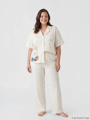 Lc Waikiki Yeni Sezon Gömlek Yaka Çizgili Kadın Pijama Takımı