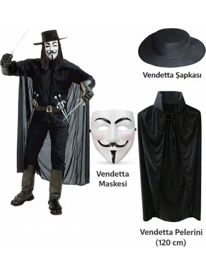 Nessi World Vendetta Kostüm Seti – Şapka Maske Pelerin (120 Cm)