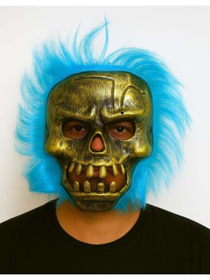 Nessi World Wild Skull - Bakır Kafatası Turkuaz Saçlı Iskelet Maske