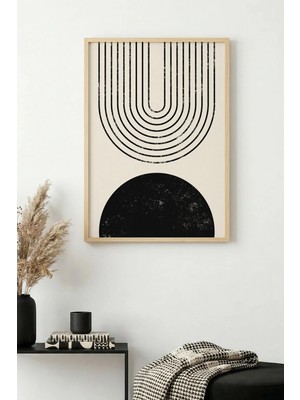 Huhuli Doğal Ahşap Çerçeveli Geometrik Desenli Tablo - Minimal | HUHU1137