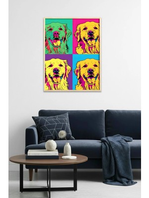 Huhuli Doğal Ahşap Çerçeveli Pop Art Köpek Tablo - Canlı Tonlar | HUHU1974