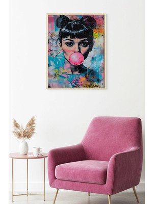 Huhuli Doğal Ahşap Çerçeveli Pop Art Desenli Tablo - Canlı Tonlar | HUHU1769