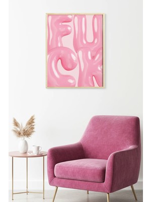 Huhuli Doğal Ahşap Çerçeveli Pembe Harf Tablo - Modern Pop Art Baskı | HUHU1785