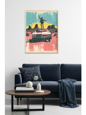 Huhuli Doğal Ahşap Çerçeveli Western Pop Art Tablo - Retro Tonlar | HUHU2019