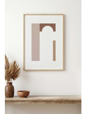 Huhuli Doğal Ahşap Çerçeveli Minimal Geometrik Desenli Tablo - Pastel Tonlar | HUHU1488
