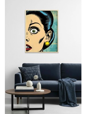 Huhuli Doğal Ahşap Çerçeveli Pop Art Desenli Portre Tablo - Vintage | HUHU1995