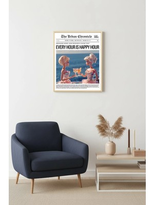 Huhuli Doğal Ahşap Çerçeveli Retro Kadın Portresi Tablo - Vintage Dostluk Teması | HUHU2230