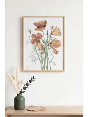 Huhuli Doğal Ahşap Çerçeveli Çiçek Desenli Tablo - Pastel Tonlar | HUHU1171