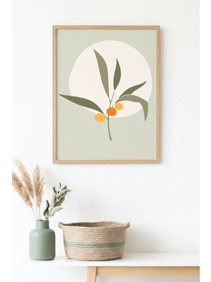 Huhuli Doğal Ahşap Çerçeveli Minimal Yaprak Desenli Tablo - Pastel Tonlar | HUHU1500