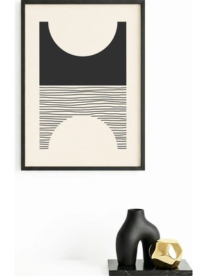 Huhuli Doğal Ahşap Çerçeveli Minimal Siyah Desenli Tablo - Modern | HUHU1424