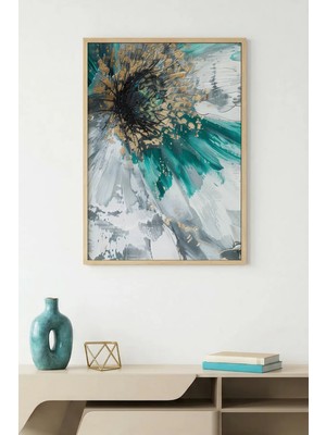 Huhuli Doğal Ahşap Çerçeveli Soyut Desenli Tablo - Canlı Tonlar | HUHU1295