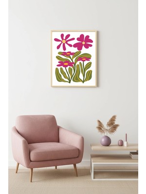 Huhuli Doğal Ahşap Çerçeveli Retro Tablo - Boho Floral Çiçek | HUHU2320