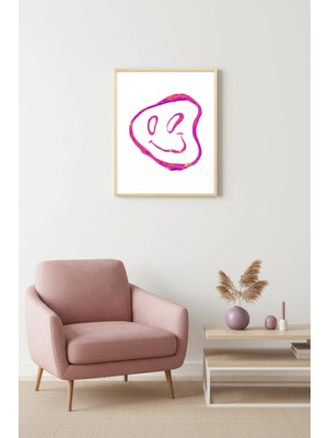 Huhuli Doğal Ahşap Çerçeveli Retro Smiley Yüz Tablo - Pop Art Desenli | HUHU2833