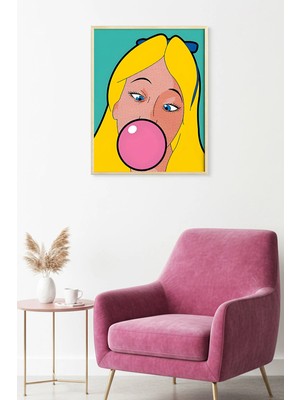 Huhuli Doğal Ahşap Çerçeveli Pop Art Portre Tablo - Pembe & Sarı | HUHU1790