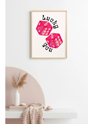 Huhuli Doğal Ahşap Çerçeveli Retro Şans Oyunu Tablo - Pembe Küp Deseni | HUHU2388