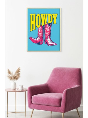Huhuli Doğal Ahşap Çerçeveli Grafik Desenli Tablo - Western Retro | HUHU1770