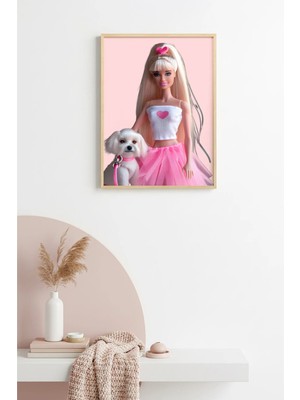 Huhuli Doğal Ahşap Çerçeveli Retro Kalpli Tablo - Pembe Tonlar | HUHU2606