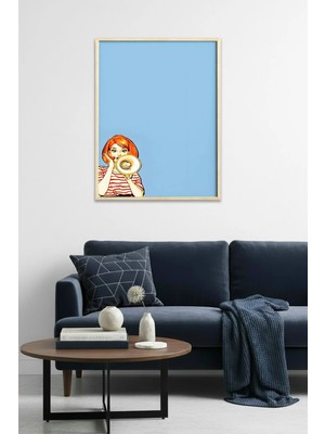 Huhuli Doğal Ahşap Çerçeveli Figürlü Tablo - Pop Art Tema | HUHU1949
