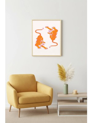 Huhuli Doğal Ahşap Çerçeveli Retro Kaplan Tablo - Canlı Pop Art Sanat | HUHU2683