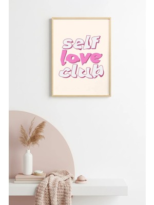 Huhuli Doğal Ahşap Çerçeveli Retro Tablo - Self Love Club Pembe Tonlar | HUHU2643