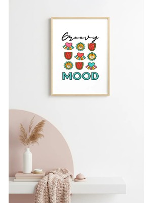 Huhuli Doğal Ahşap Çerçeveli Retro Tablo - Groovy Yaz Pop Art Smiley Desenli | HUHU2335
