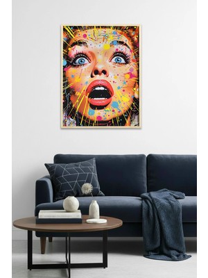 Huhuli Doğal Ahşap Çerçeveli Pop Art Desenli Tablo - Canlı Renkler | HUHU1863
