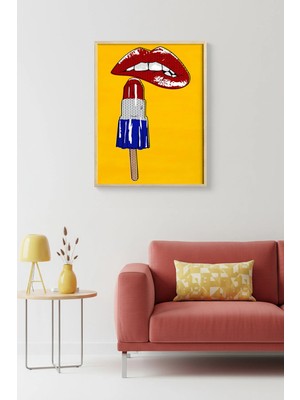 Huhuli Doğal Ahşap Çerçeveli Pop Art Desenli Tablo - Kırmızı-Mavi | HUHU1971