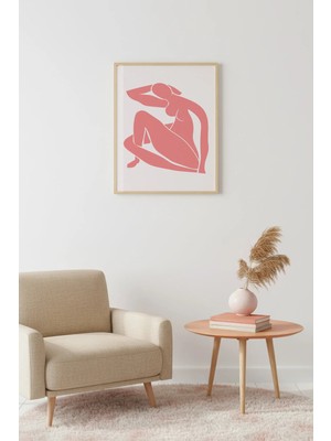 Huhuli Doğal Ahşap Çerçeveli Retro Kadın Portresi Tablo - Minimalist Figür | HUHU2322
