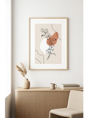 Huhuli Doğal Ahşap Çerçeveli Minimal Çiçek Desenli Tablo - Pastel Tonlar | HUHU1269