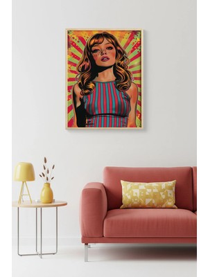 Huhuli Doğal Ahşap Çerçeveli Pop Art Portre Tablo - Canlı Renkler | HUHU1843