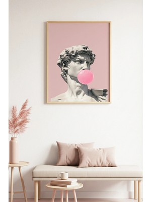 Huhuli Doğal Ahşap Çerçeveli Figüratif Tablo - Pembe ve Klasik Sanat | HUHU1765