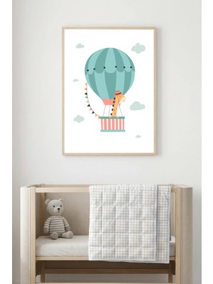 Huhuli Doğal Ahşap Çerçeveli Çocuk Temalı Balonlu Tablo - Renkli | HUHU1629