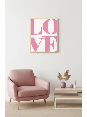 Huhuli Doğal Ahşap Çerçeveli Retro Tablo - Love Yazısı Minimalist | HUHU2487
