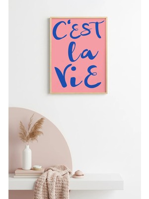 Huhuli Doğal Ahşap Çerçeveli Minimalist C'est La Vie Tablo - Fransız Script Retro | HUHU2324