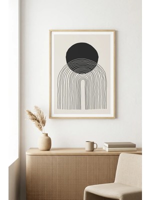 Huhuli Doğal Ahşap Çerçeveli Minimalist Desenli Tablo - Soyut | HUHU1033