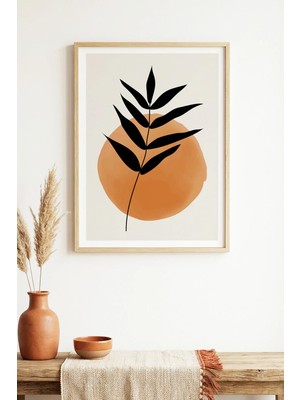Huhuli Doğal Ahşap Çerçeveli Minimal Yaprak Desenli Tablo - Pastel Tonlar | HUHU1465