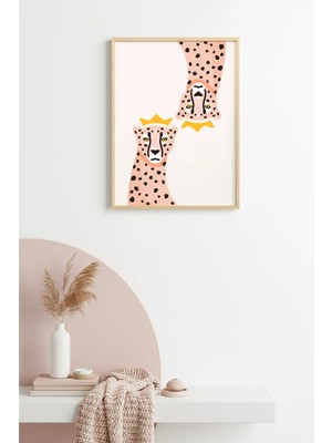 Huhuli Doğal Ahşap Çerçeveli Retro Leopar Portresi Tablo - Pop Art Hayvan Sanatı | HUHU2366