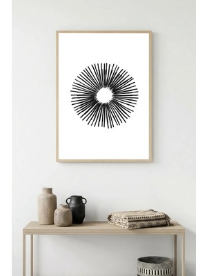 Huhuli Doğal Ahşap Çerçeveli Minimalist Siyah Desenli Tablo - Geometrik | HUHU1084