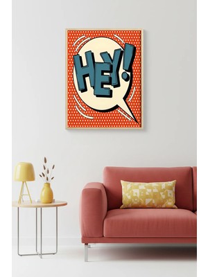 Huhuli Doğal Ahşap Çerçeveli Pop Art Tipografik Tablo - Turkuaz Yazı | HUHU1940