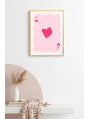Huhuli Doğal Ahşap Çerçeveli Retro Kalp Tablo - Romantik Minimalist Desen | HUHU2515