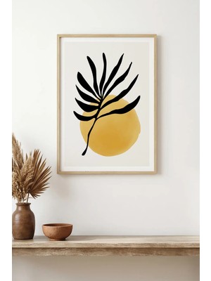 Huhuli Doğal Ahşap Çerçeveli Minimal Yaprak Desenli Tablo - Pastel Tonlar | HUHU1462